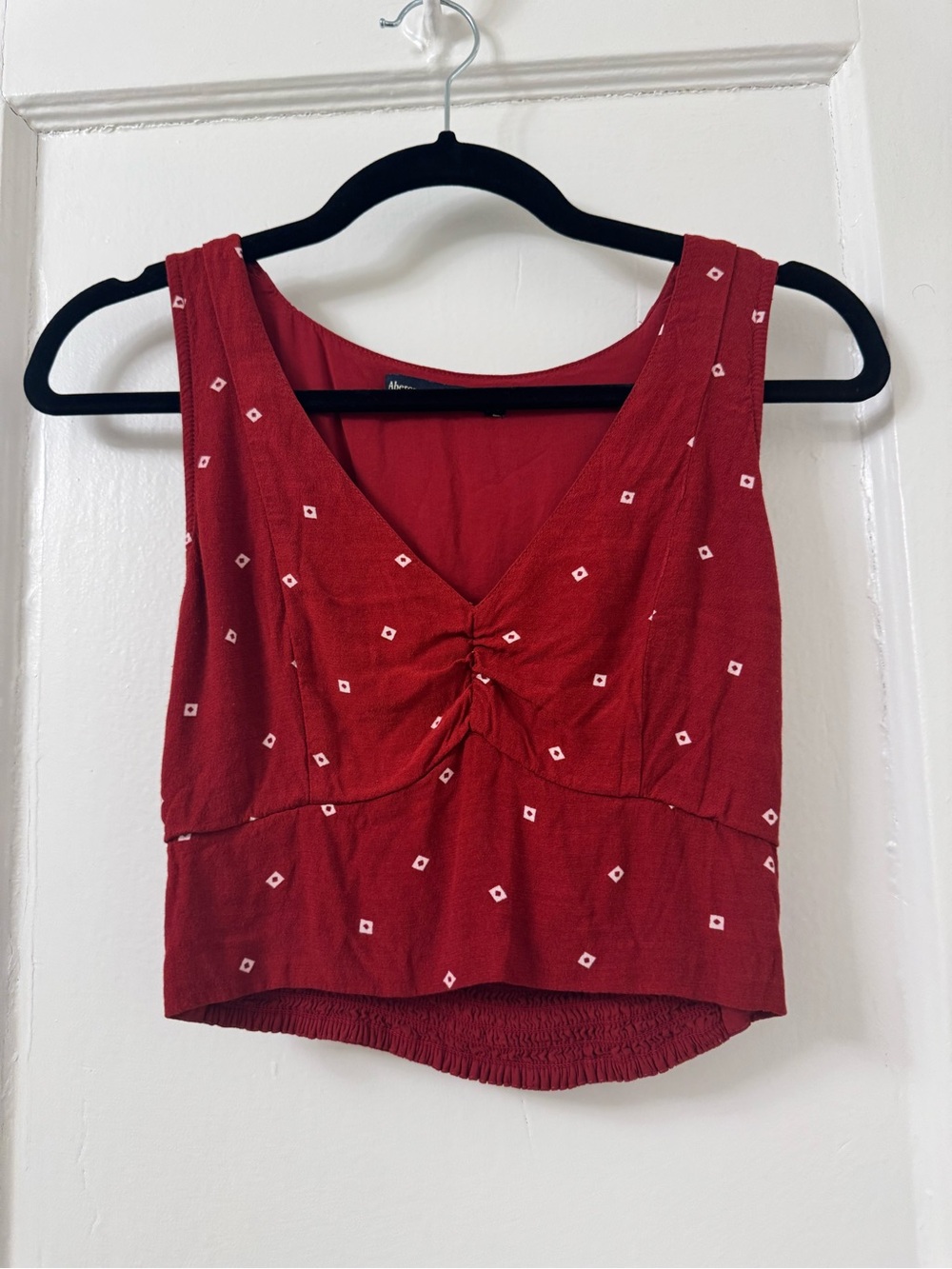 Abercrombie dark red polka dot crop top